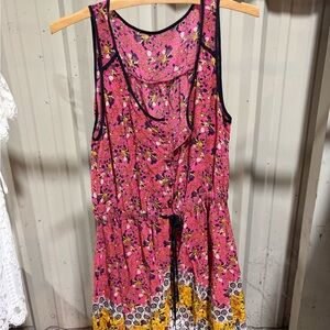 100% Silk Floral Pink and Yellow Sleeveless Dress